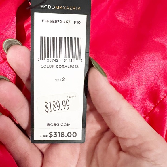 BCBG Maxazria Coral Passion Tiered Ruffle Mini Dress One Shoulder Size 2 NWT - Picture 7 of 9